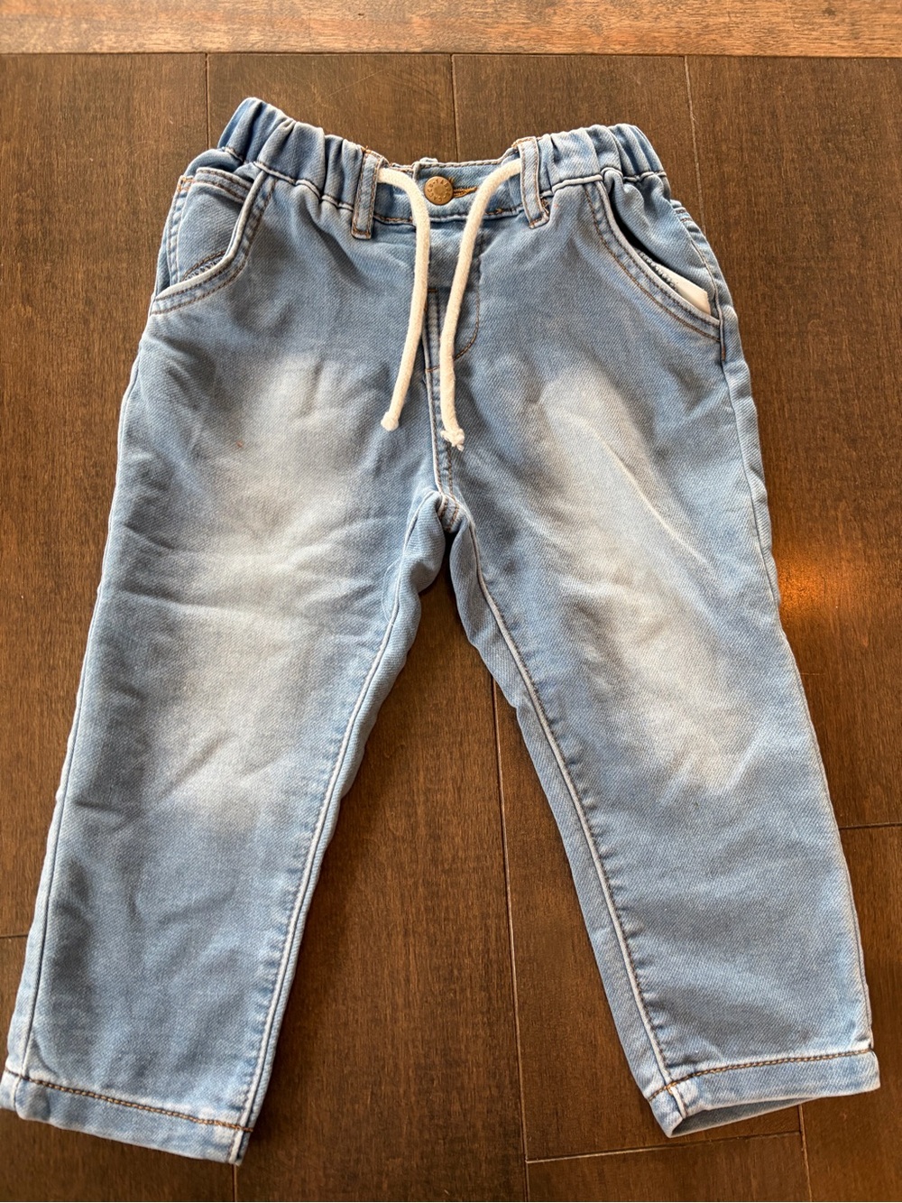 Kids Light Wash Denim Drawstring Jogger Pants